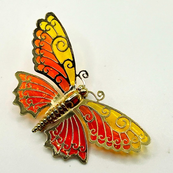 Vintage Avon Signed Orange and Yellow Translucent Butterfly Pin - Picture 1 of 7